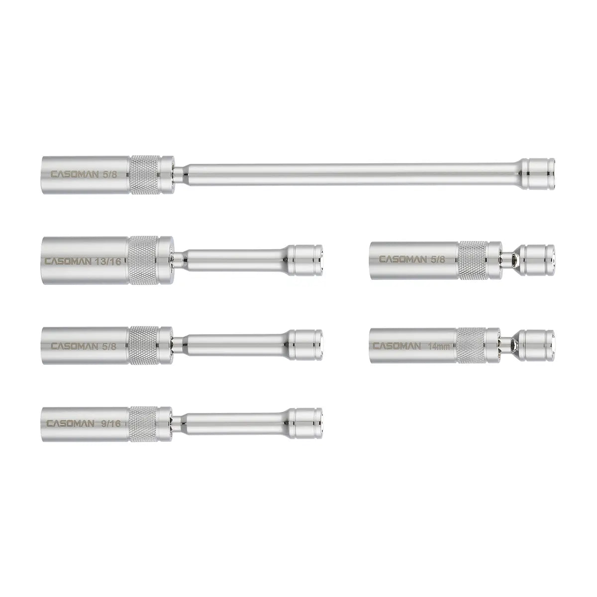6-Piece Magnetic Spark Plug Socket Set – 3/8" Drive, 9/16", 5/8", 13/16" & 14mm, CR-V Steel