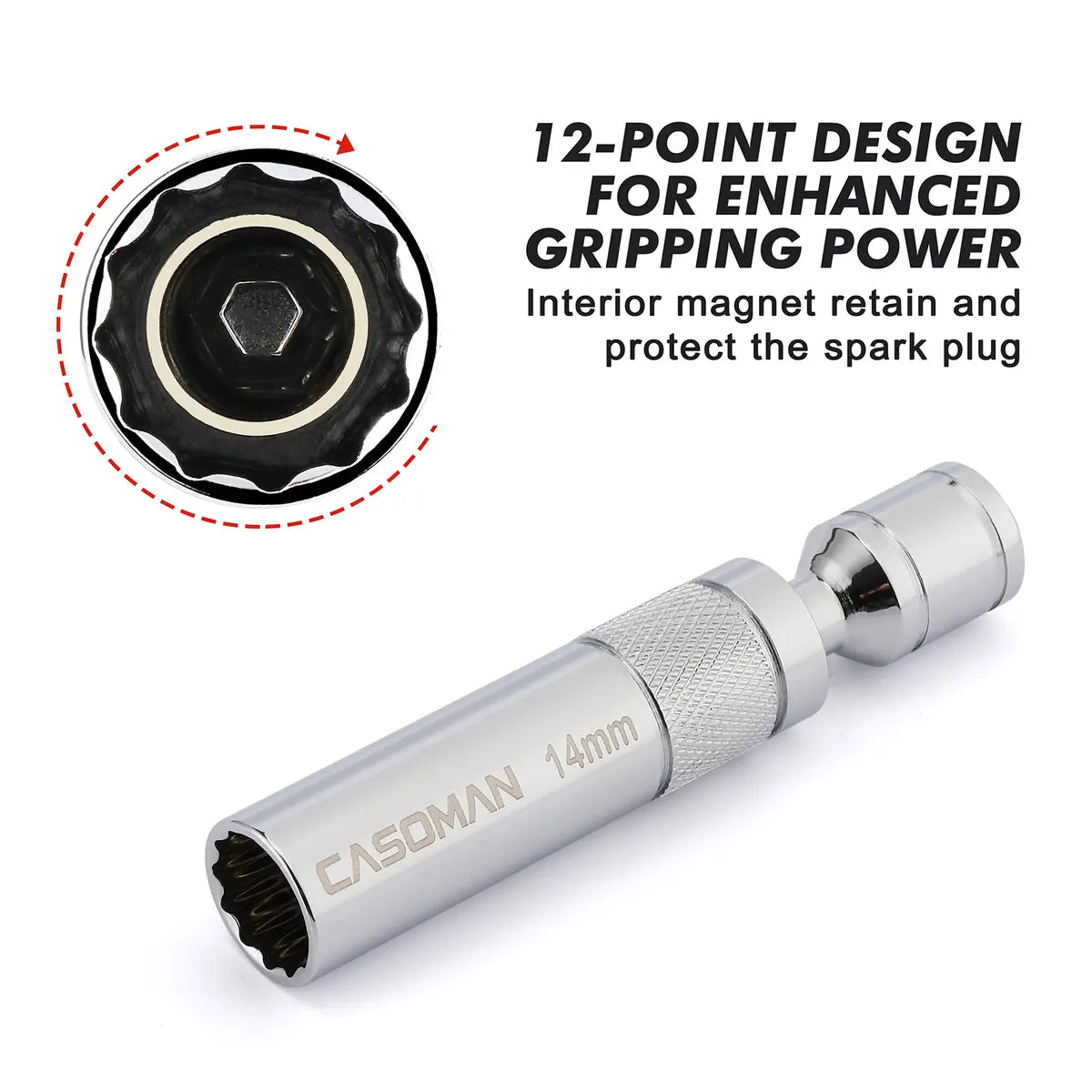 6-Piece Magnetic Spark Plug Socket Set – 3/8" Drive, 9/16", 5/8", 13/16" & 14mm, CR-V Steel