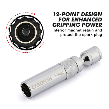 6-Piece Magnetic Spark Plug Socket Set – 3/8" Drive, 9/16", 5/8", 13/16" & 14mm, CR-V Steel